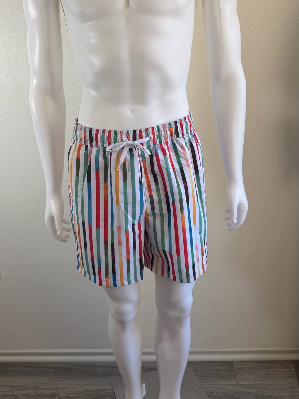 Calvin Klein White Multicolor Vertical Stripe Swimwear Shorts